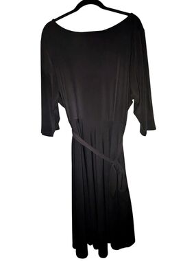 Leota Black Matte Jersey Scoop Back Midi Dress Plus Size 3L NWOT